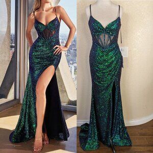 Green & Teal Blue Sequin Corset Formal Prom Homecoming Evening Dress 4